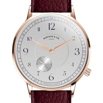 Montre 12H Hector Or Rose & Blanc Cuir Bordeaux Grainé 36mm - Gustave & Cie