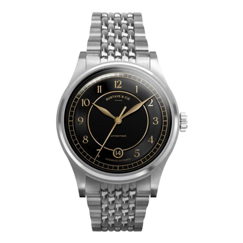 12H Charles Silver & Black Rice Grain Watch 38mm - Gustave & Cie
