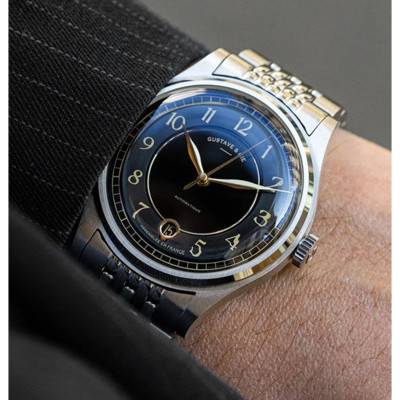 12H Charles Silver & Black Rice Grain Watch 38mm - Gustave & Cie