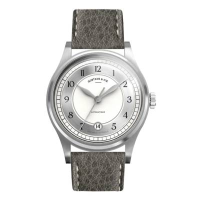 12H Charles Silver & White Grain Grey Slate Watch 38mm - Gustave & Cie