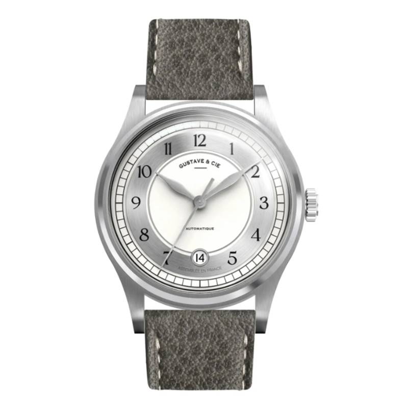 12H Charles Silver & White Grain Grey Slate Watch 38mm - Gustave & Cie