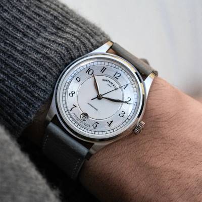 12H Charles Silver & White Grain Grey Slate Watch 38mm - Gustave & Cie