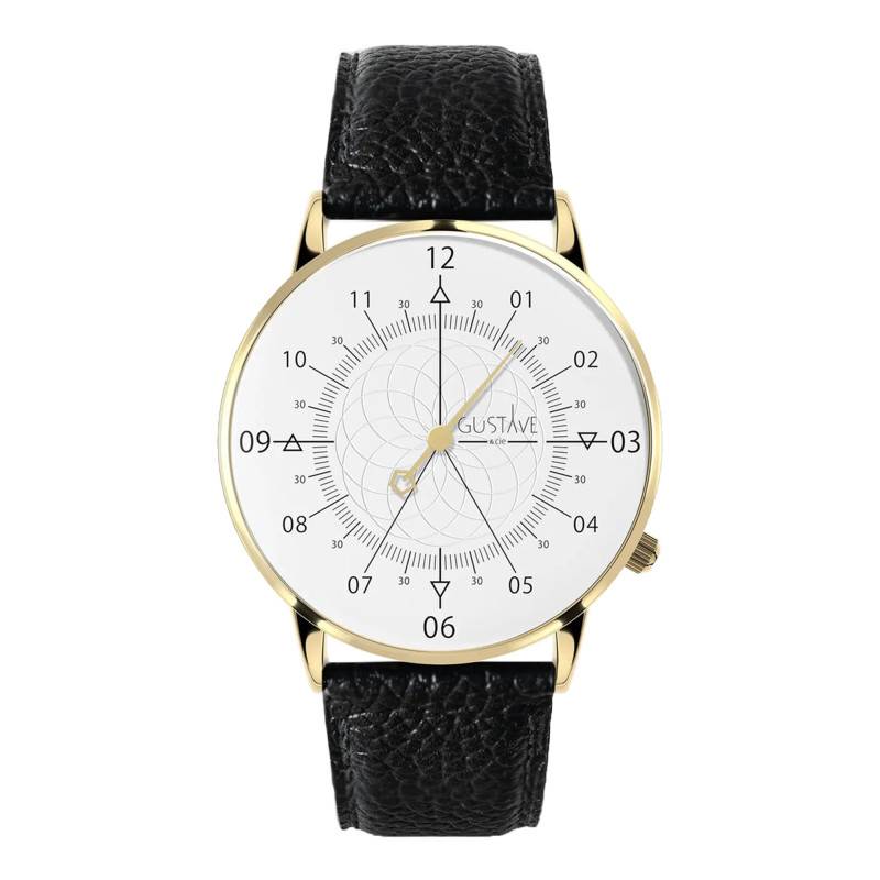 Gold & White 12H Louis Watch Grained Licorice Black Leather 36mm - Gustave & Cie
