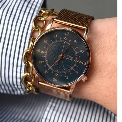12H Louis Rose Gold & Blue Milanese Rose Gold Watch 36mm - Gustave & Cie