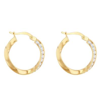 375/1000 Yellow Gold & Zirconium Oxide Twisted Hoop Earrings - Emanessence