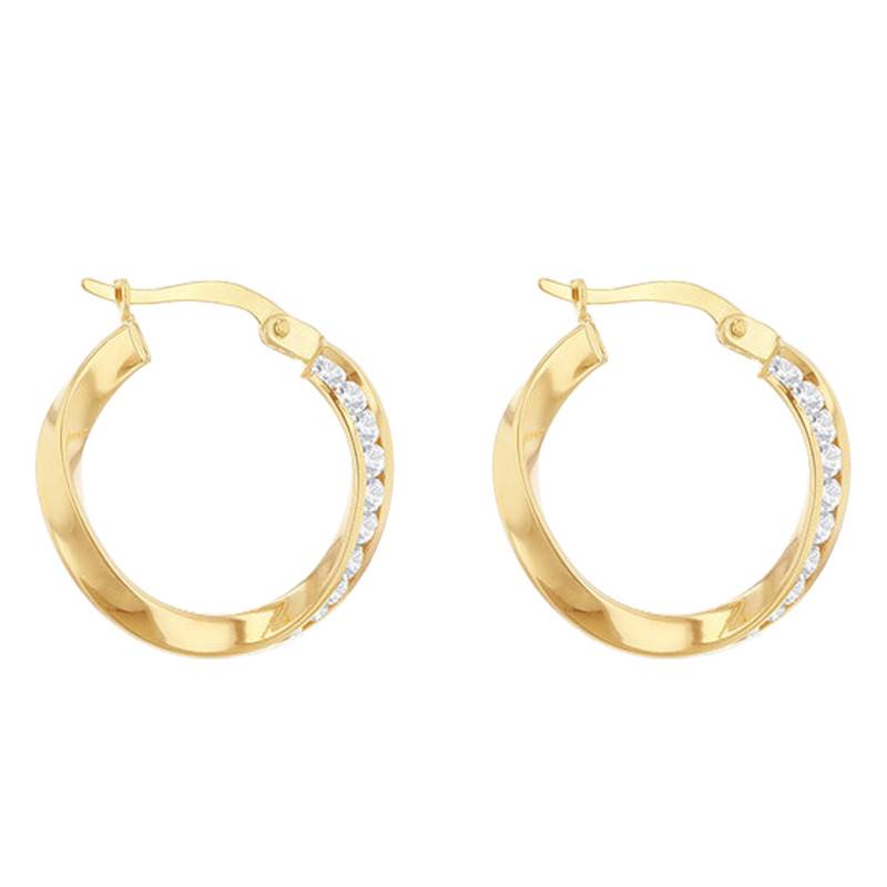 375/1000 Yellow Gold & Zirconium Oxide Twisted Hoop Earrings - Emanessence