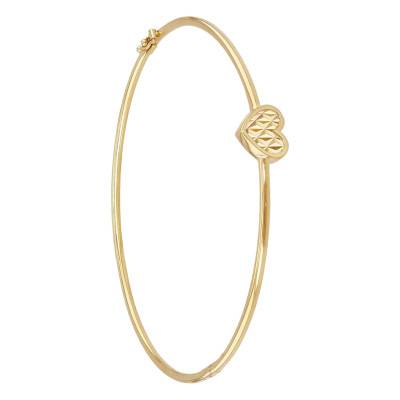 Bracelet Jonc Coeur Scintillant en Or Jaune 375 - Emanessence