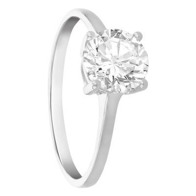 Bague Solitaire en Or Blanc 375 & Zircone Blanche - Emanessence