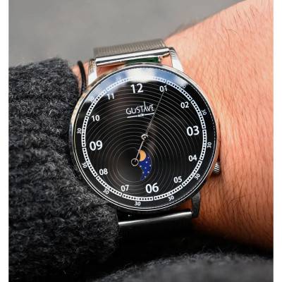 Montre 12H Georges Argent & Noir Milanais Argent 40mm - Gustave & Cie