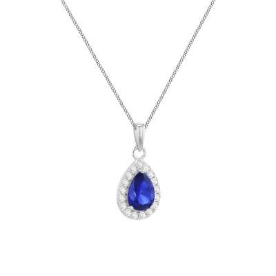 Pendentif Goutte en Or Blanc 375 & Saphir de Synthèse et Halo d'Oxydes de Zirconium - Emanessence