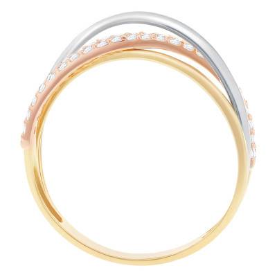 Bague Triple Anneaux en 3 Ors 375 & Zircones Blanches - Emanessence