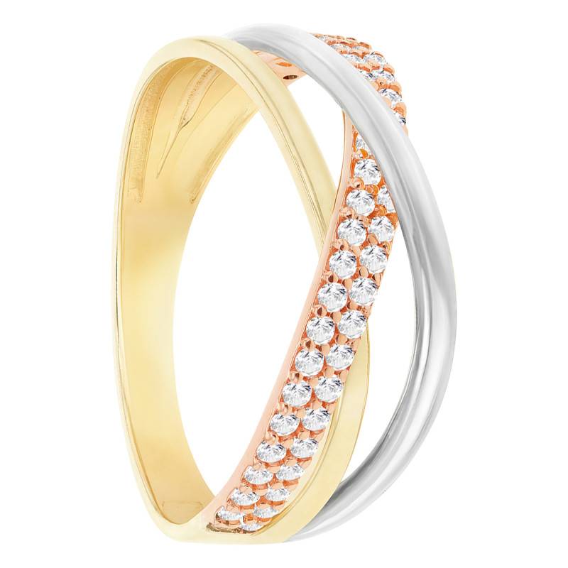 375 3-Tone Gold Triple Ring Ring & White Cubic Zirconia - Emanessence