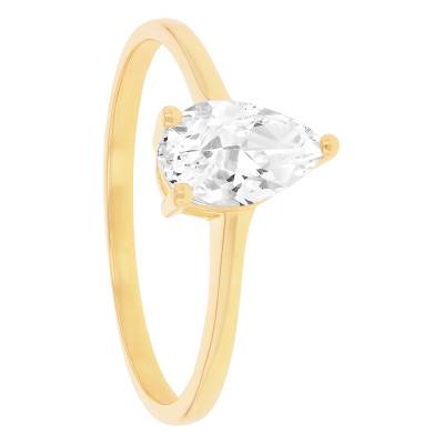Bague Poire en Zircone, Or Jaune 375 - Emanessence