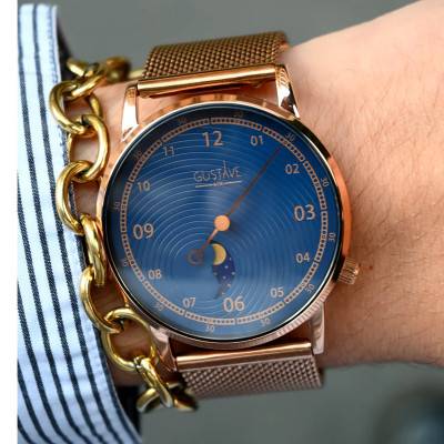 Watch 12H Georges Rose Gold & Blue Milanese Rose Gold 36mm - Gustave & Cie