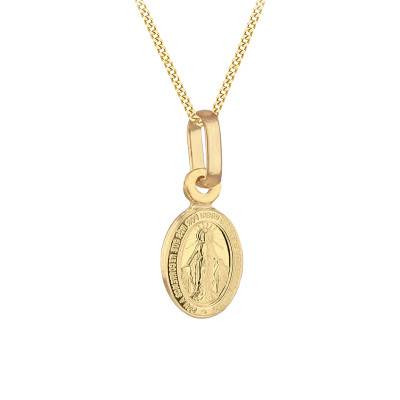 Pendentif Médaille Sainte Marie Vierge Miraculeuse Ovale en Or Jaune 375 - Emanessence
