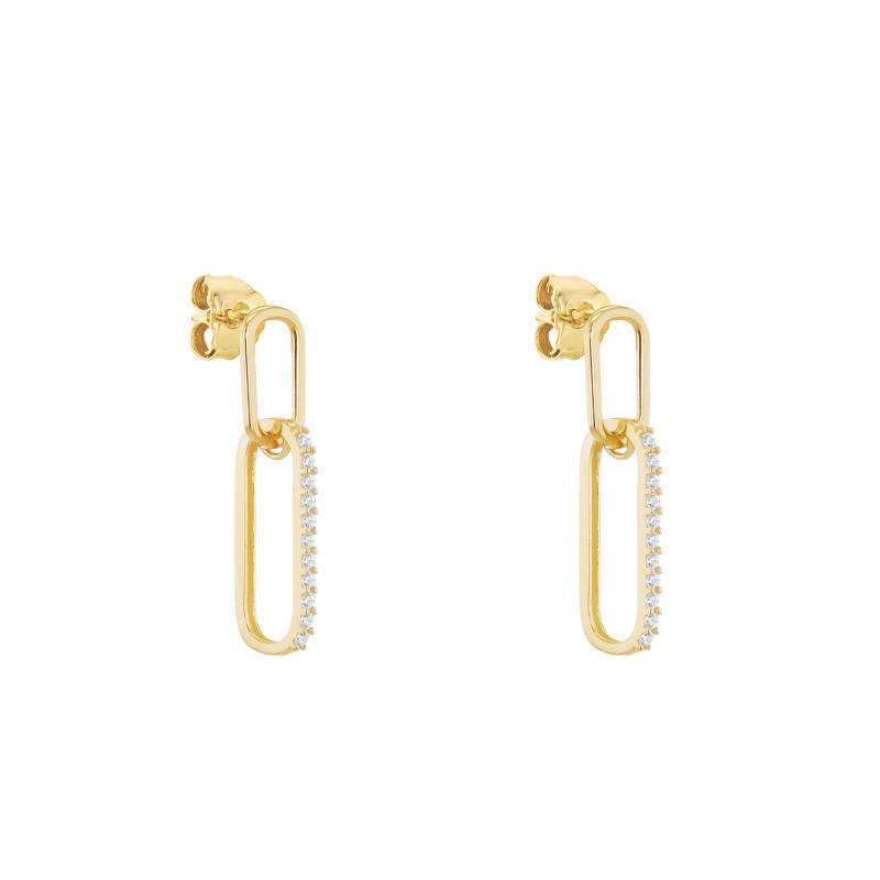 White Cubic Zirconia & 375/1000 Yellow Gold Oval Drop Earrings - Emanessence