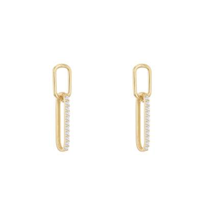 Boucles d'Oreilles Pendantes Ovales en Or Jaune 375 & 22 Zircones Cubiques Blanches - Emanessence