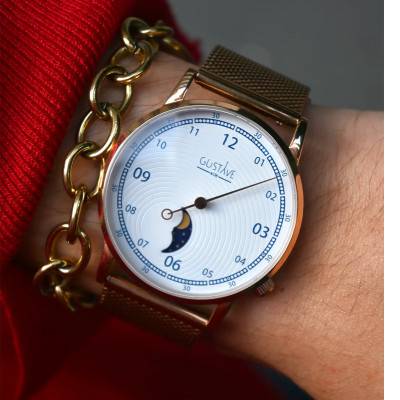 Rose Gold & White 12H Georges Watch Rose Gold Milanese 36mm - Gustave & Cie