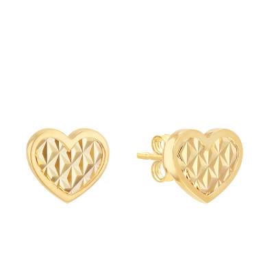 375 Yellow Gold Sparkling Heart Stud Earrings - Emanessence