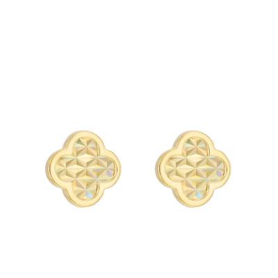 Sparkling Clover Stud Earrings in 375/1000 Yellow Gold - Emanessence