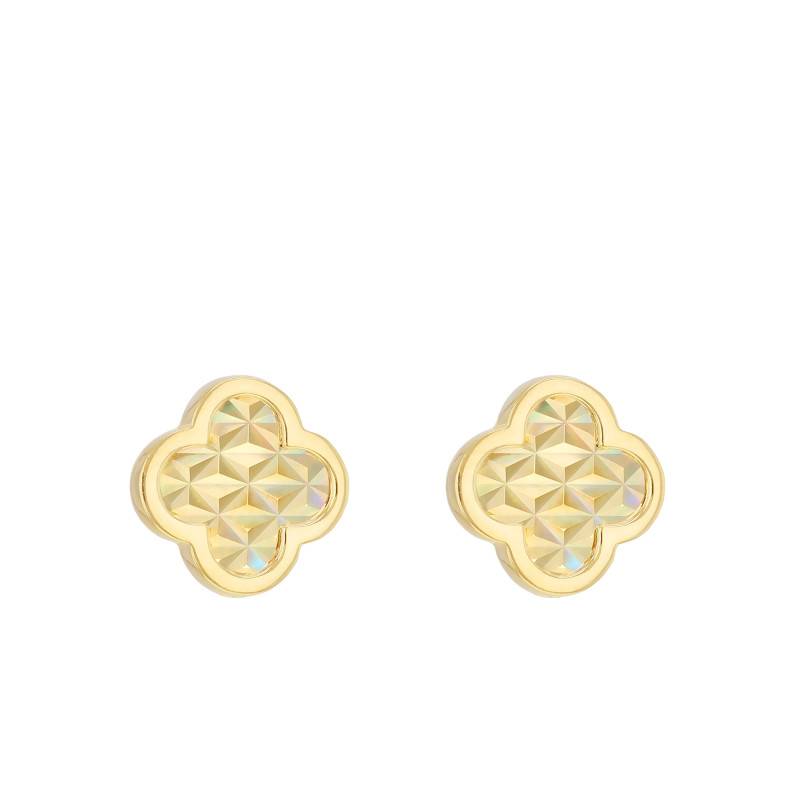 Sparkling Clover Stud Earrings in 375/1000 Yellow Gold - Emanessence