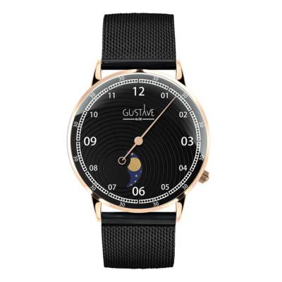 Montre 12H Georges Or Rose & Noir Milanais Noir 36mm - Gustave & Cie