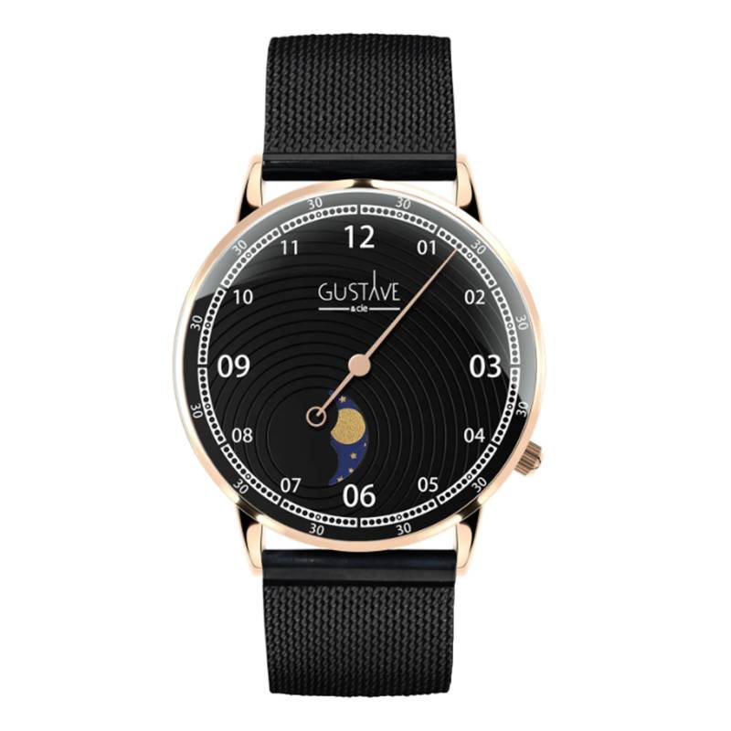 Rose Gold & Black 12H Georges Watch Black Milanese 36mm - Gustave & Cie