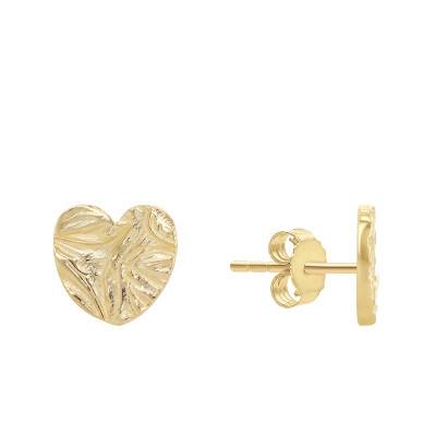 Boucles d'Oreilles Coeur Texturé en Or Jaune 375 - Emanessence