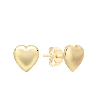 Boucles d'Oreilles Coeur Bombé Poli en Or Jaune 375 - Emanessence