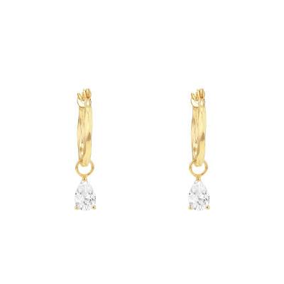 Boucles d'Oreilles Créoles Poire en Or Jaune 375 & Zircone - Emanessence