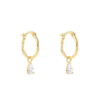 Boucles d'Oreilles Créoles Poire en Or Jaune 375 & Zircone - Emanessence