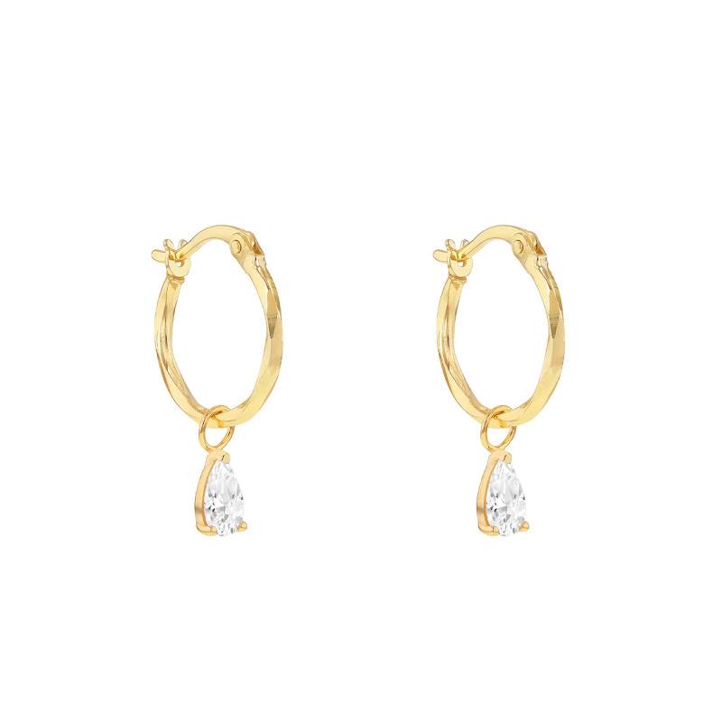 375 Yellow Gold Pear Zirconia Hoop Earrings & Zirconium Oxide - Emanessence