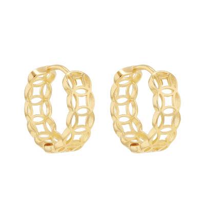 375 Yellow Gold Open-Work Fantasy Hoop Earrings - Emanessence