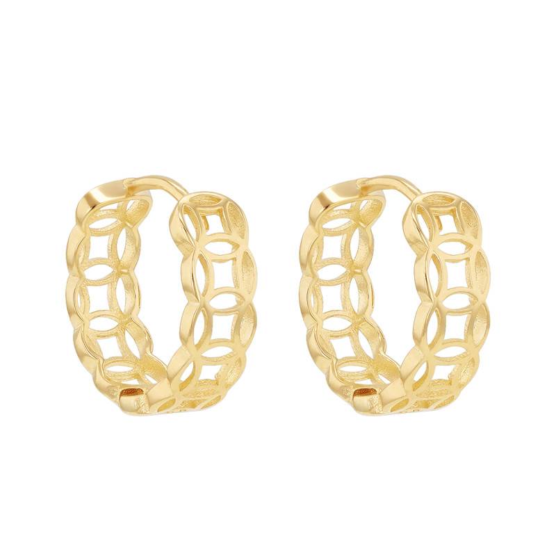 375 Yellow Gold Open-Work Fantasy Hoop Earrings - Emanessence