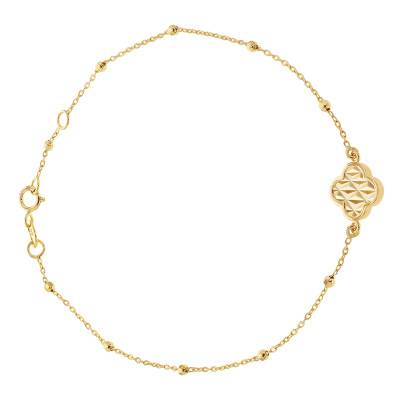 375 Yellow Gold Sparkling Clover Bracelet, Adjustable Length 18 cm to 19 cm - Emanessence