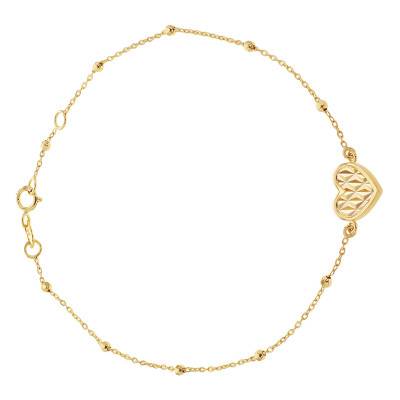 375 Yellow Gold Sparkling Heart Bracelet, Adjustable Length 18 cm to 19 cm - Emanessence