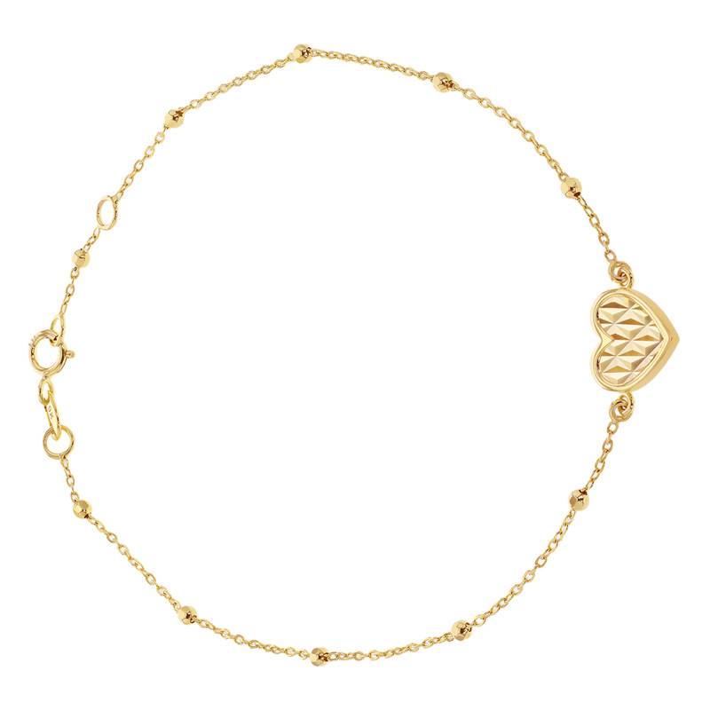 375 Yellow Gold Sparkling Heart Bracelet, Adjustable Length 18 cm to 19 cm - Emanessence