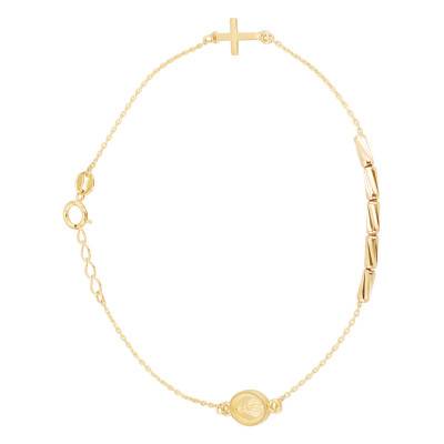 375 Yellow Gold Miraculous Medal & Cross Bracelet, Adjustable Length 18 cm to 19 cm - Emanessence