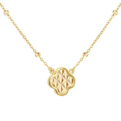 Collier Trèfle Scintillant en Or Jaune 375, Longueur Ajustable de 41 cm à 46 cm - Emanessence