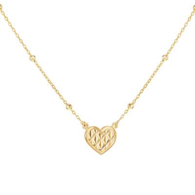 375/1000 Yellow Gold Sparkling Heart Necklace, Adjustable Length 41 cm to 46 cm - Emanessence