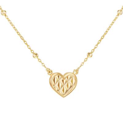 Collier Coeur Scintillant et Boules en Or Jaune 375, Longueur Ajustable de 41 cm à 46 cm - Emanessence