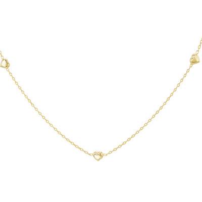 375/1000 Yellow Gold 3 Hearts Necklace, Adjustable 43 cm to 46 cm - Emanessence