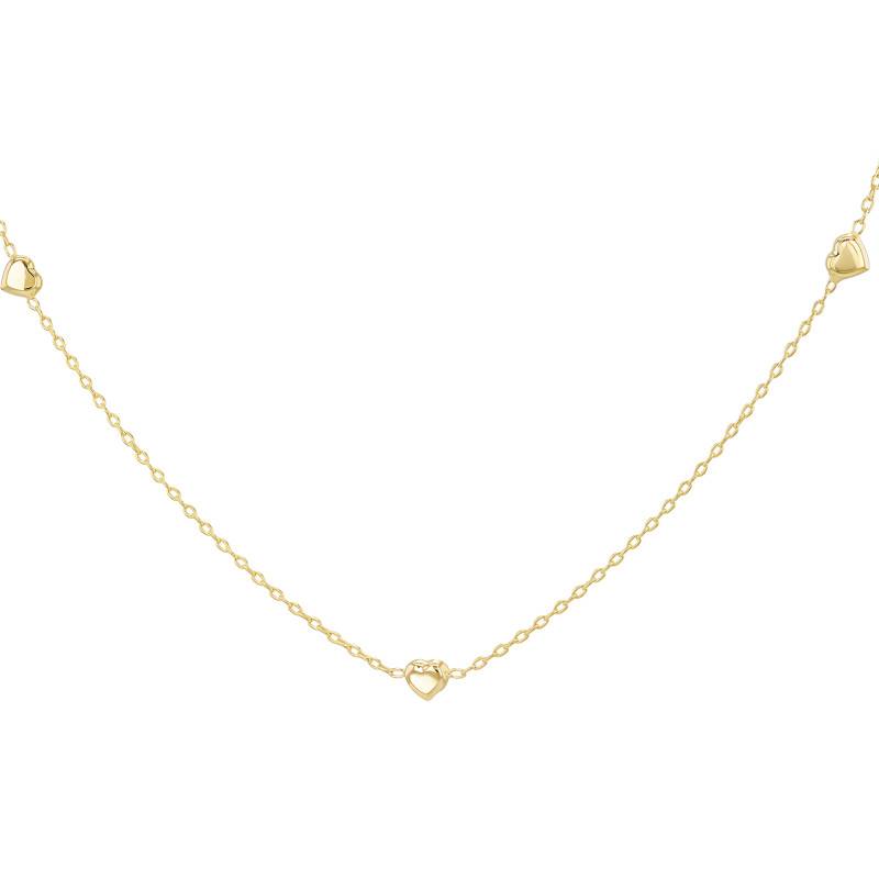 375/1000 Yellow Gold 3 Hearts Necklace, Adjustable 43 cm to 46 cm - Emanessence
