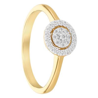 Bague en Argent 925 Plaqué Or Jaune & Halo de Diamants de Synthèse 0,10 ct - Emanessence
