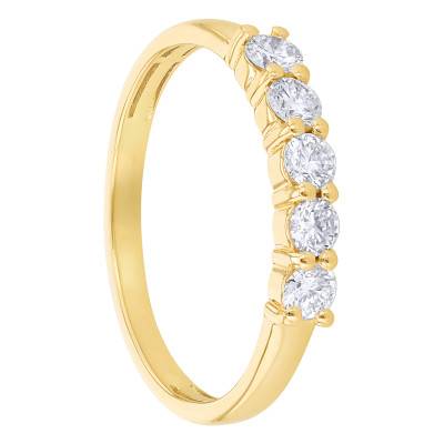 Bague en Argent 925 Plaqué Or Jaune & 5 Diamants de Synthèse 0,50 ct - Emanessence
