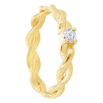 Bague Solitaire Torsadée en Argent 925 Plaqué Or Jaune & Diamant de Synthèse 0,10 ct - Emanessence