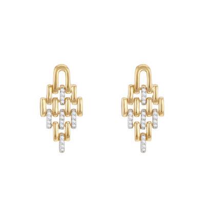 Boucles d'Oreilles Pendantes Ajourées en Argent 925 Plaqué Or Jaune & Diamants de Synthèse 0,18 ct - Emanessence