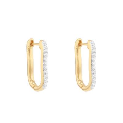 Boucles d'Oreilles Créoles en Argent 925 Plaqué Or Jaune & Diamants de Synthèse 0,35 ct - Emanessence