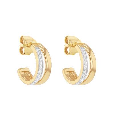 Boucles d'Oreilles Demi-Créole en Argent 925 Plaqué Or Jaune & Diamants de Synthèse 0,19 ct - Emanessence