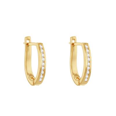 Boucles d'Oreilles Créoles en Argent 925 Plaqué Or Jaune & Diamants de Synthèse 0,25 ct - Emanessence